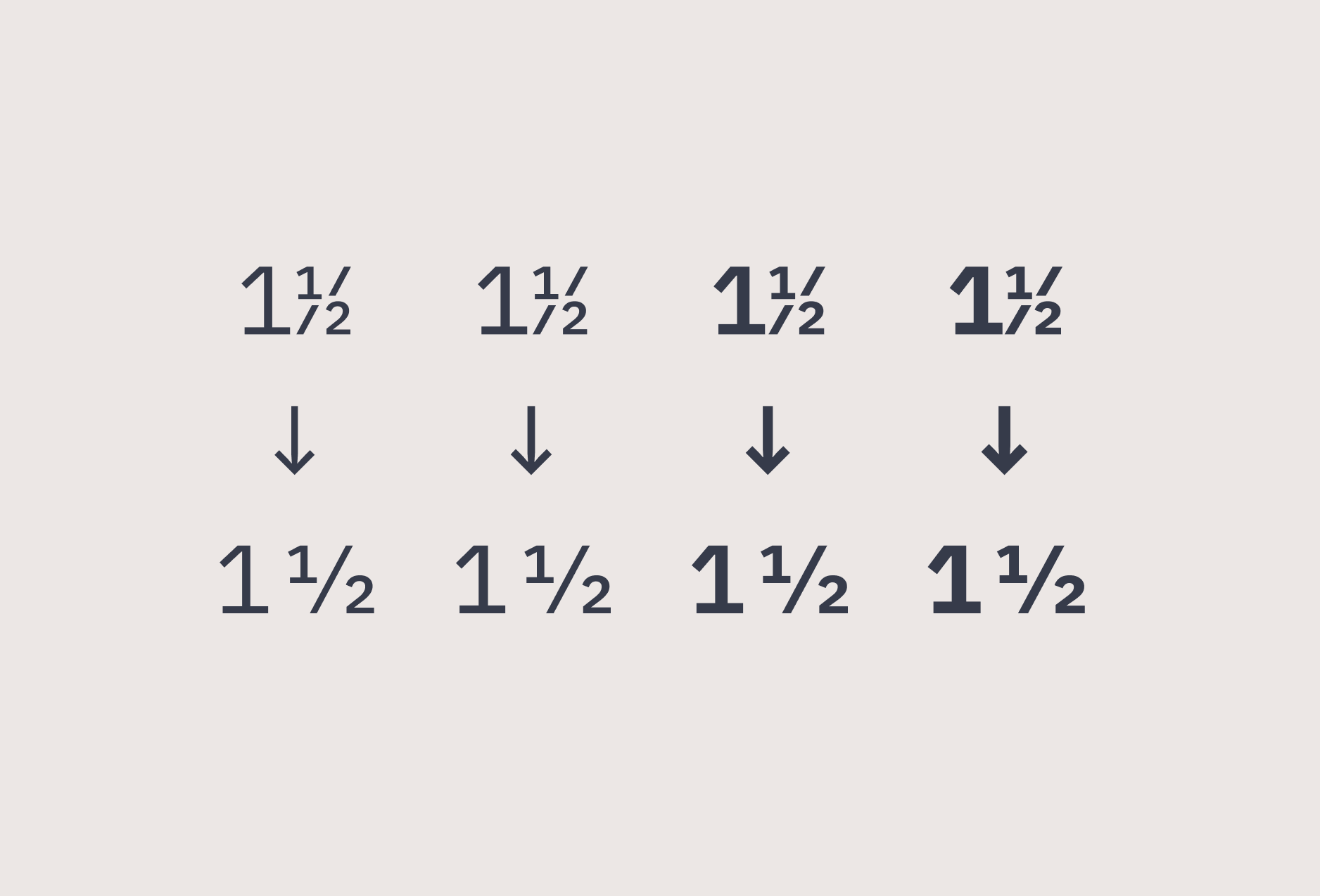 Adjusted fraction glyphs at variable weights