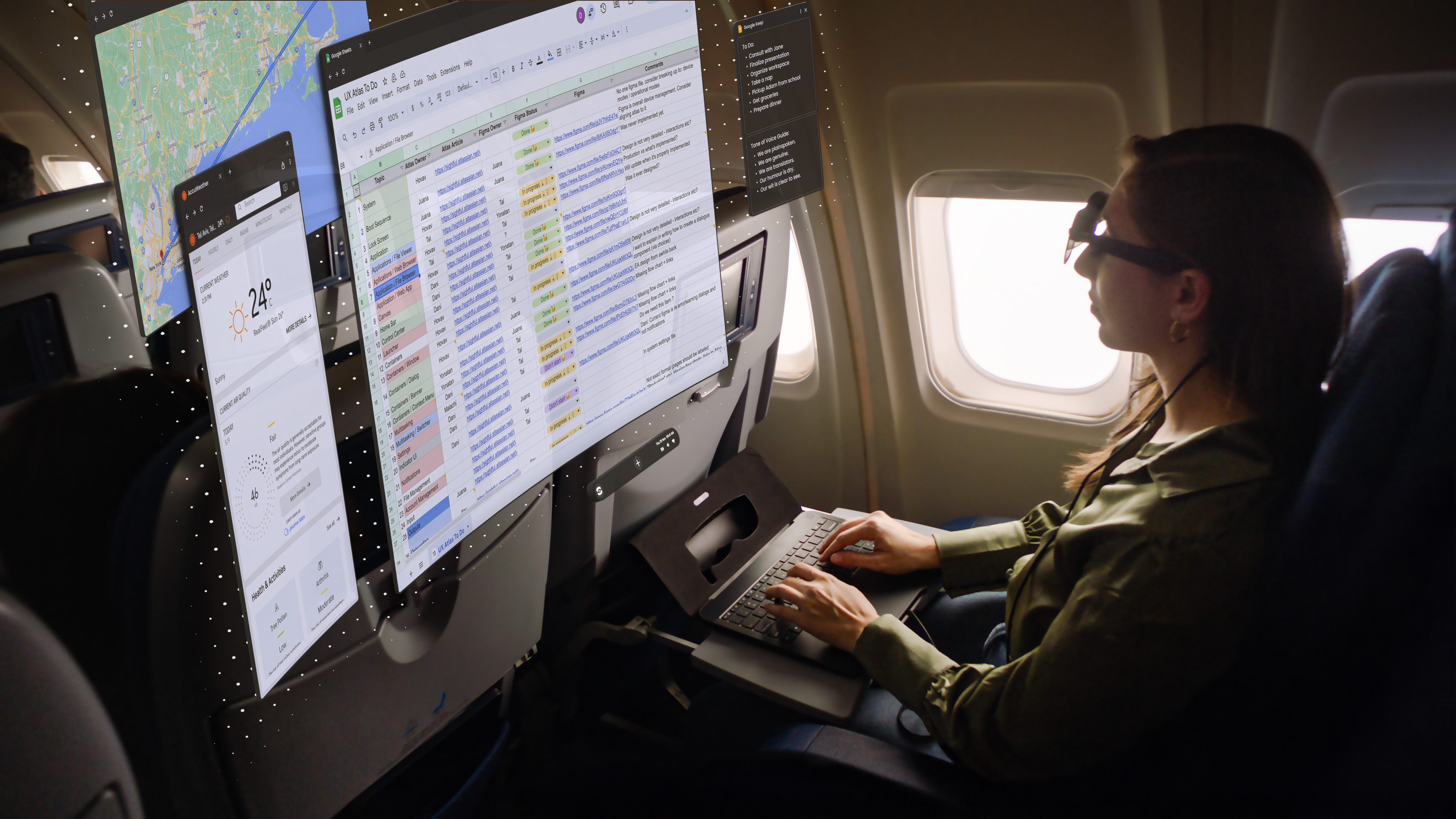 Illustration of Spacetop being used on an airplane