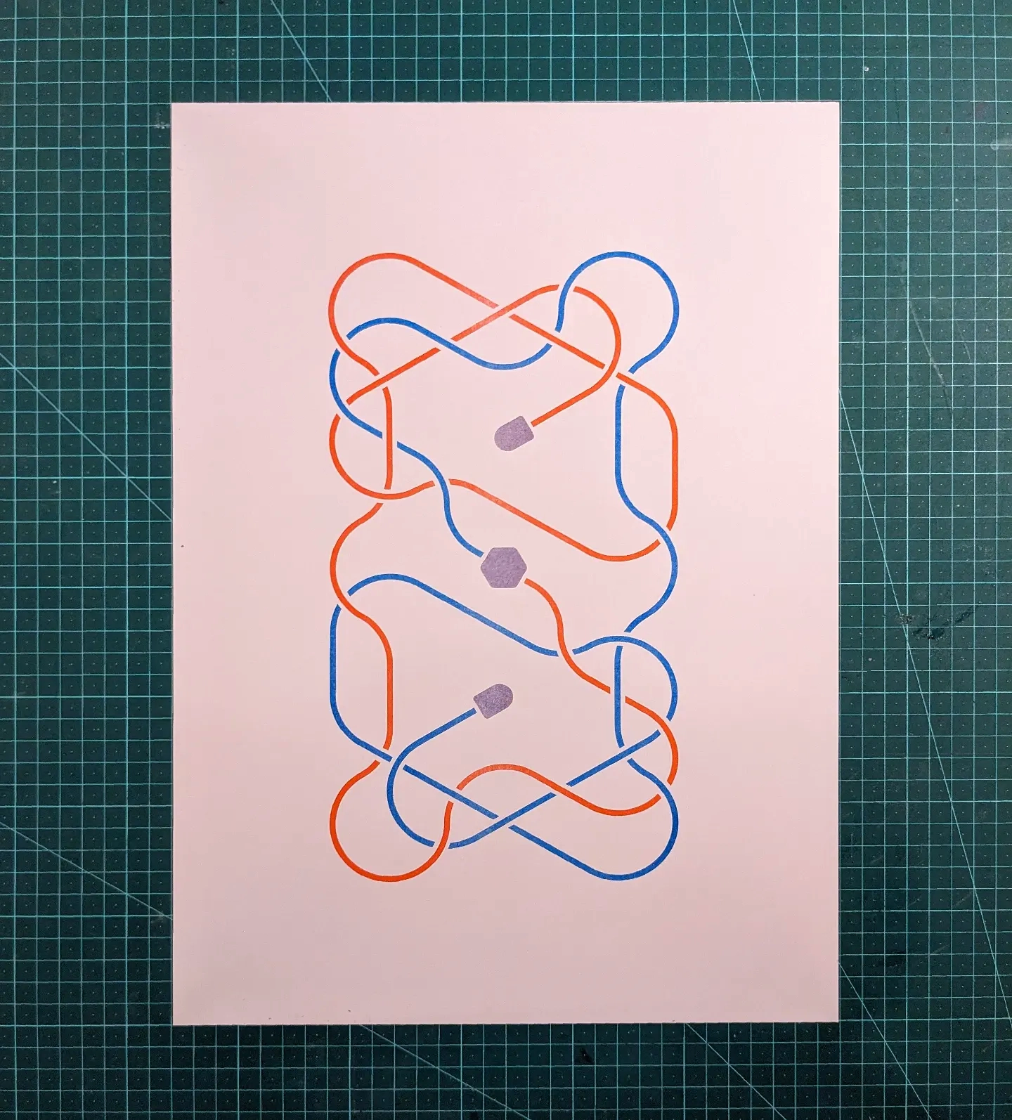 Risograph print of interlocking knotted lines